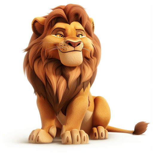Cartoon lion in realistic style on white flat background