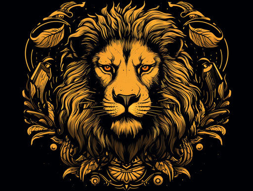 Black and gold lion head, pattachitra style, Vancouver school