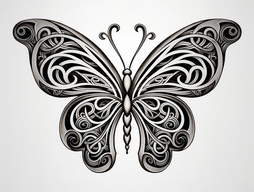 Butterfly tattoo with abstract celtic black-white design