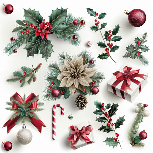 Realistic Christmas clipart on flat white background