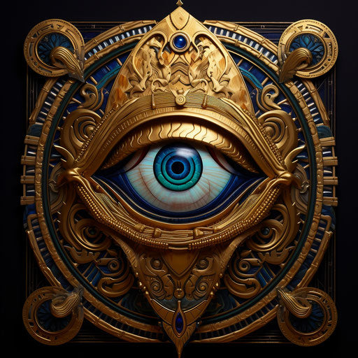 The serpent and goddess depicted in a frame with an eye, in the style of cryptid academia, Egyptian iconography, lucid developments of his subjects