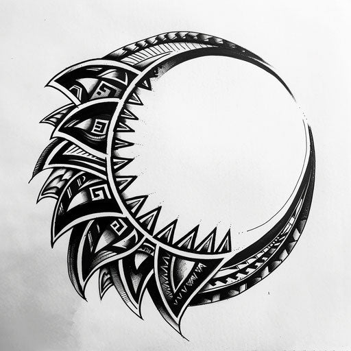 Bold flat tattoo sketch of a circle with tribal patterns
