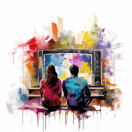 Watching TV clipart in Impressionistic Art style
