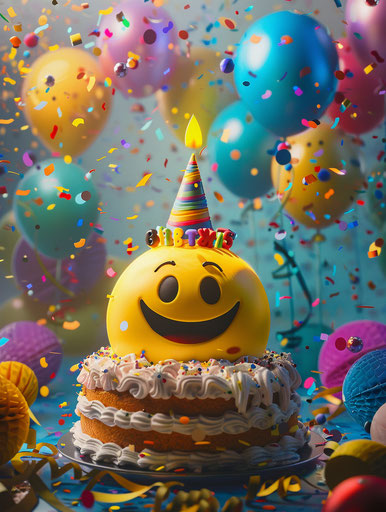 Happy birthday celebration with yellow smiling emoji