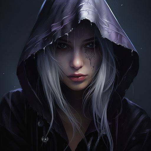 Cute witch in black hood with face tattoo