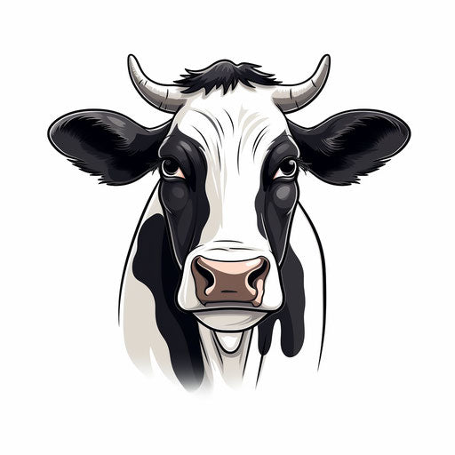 Cow face illustration in a Minimalist style, on white background