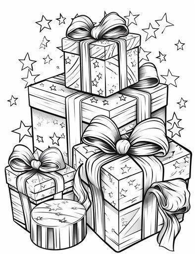 Coloring page for gift boxes, layered compositions
