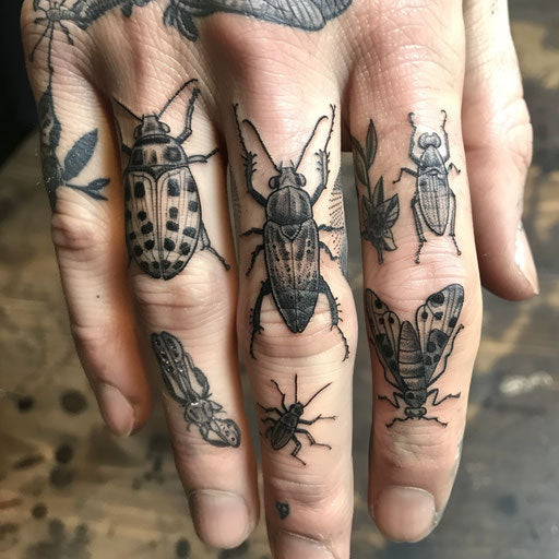 Detailed insect tattoo, Maria Sibylla Merian style