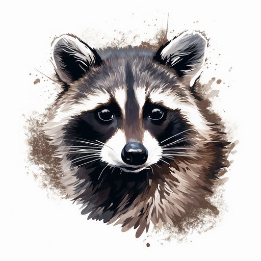 Raccoon illustration in the style of Chiaroscuro Art, on white background