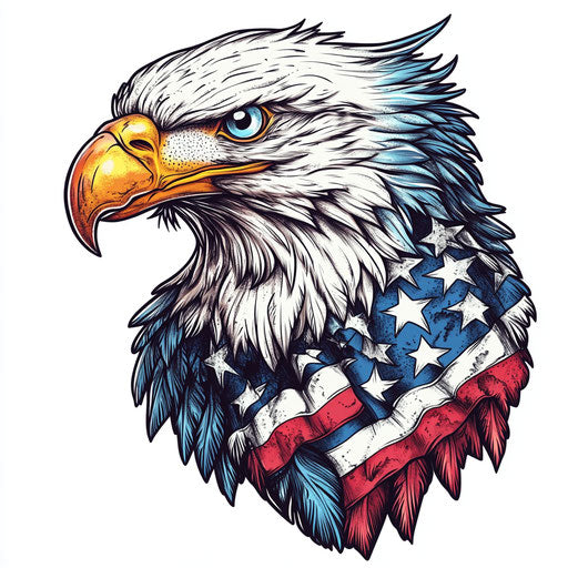 Eagle tattoo with American flag motif on hand