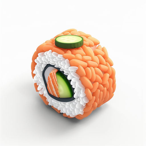 Orange sushi roll with rice, salmon and cucumber