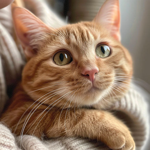 Brown cat being held by its owner