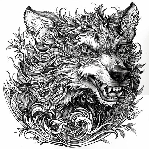 Elegant flat clipart style werewolf tattoo sketch