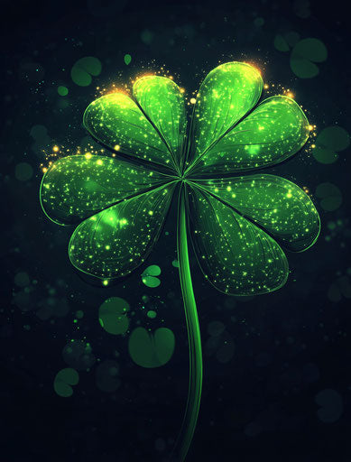 Glowing Irish clover green with sparkles