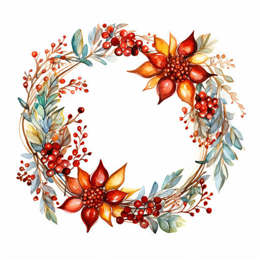 Christmas garland clipart in Impressionistic Art style, on white background