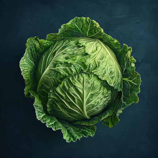 Cabbage clipart in photorealistic style with a flat brandomlue background, soft focus and light texture