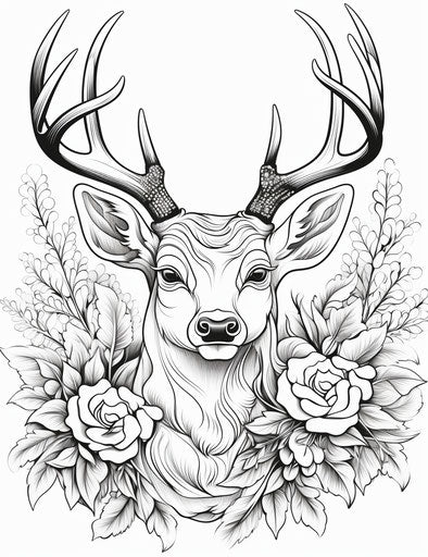 Christmas coloring pages, reindeer, hand-drawn animation