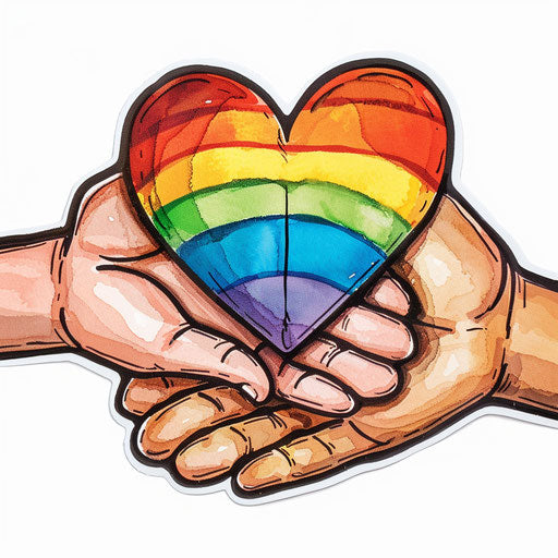 Rainbow heart in two hands, emotional gestures