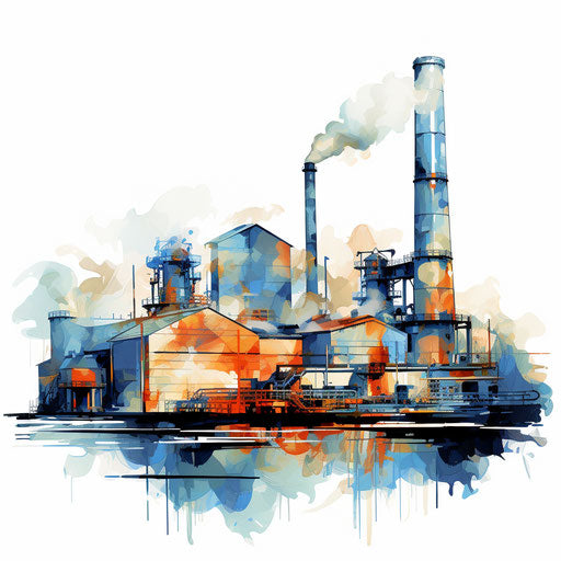 Factory clipart in the style of Impressionistic Art
