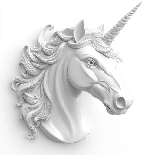 3D unicorn head on flat white background