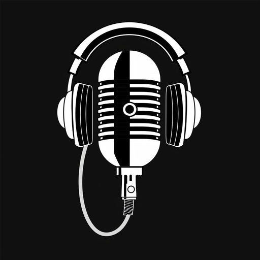 Bold podcast logo with high contrast black and white design