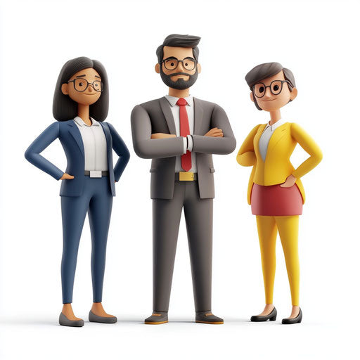 3D company in photorealistic style on flat white background, isolated clipart