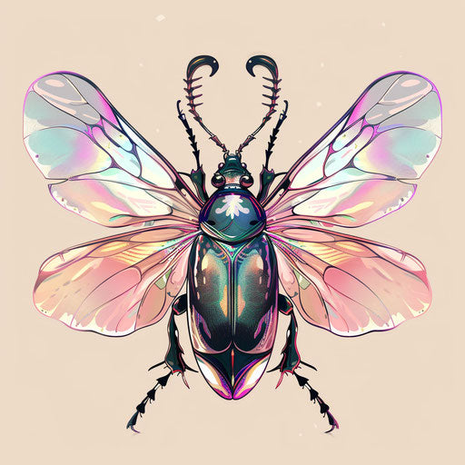 Ethereal sketch of a beetle with translucent wings