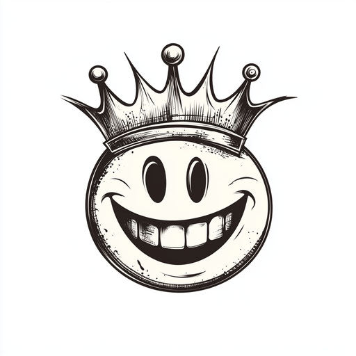 Flat tattoo sketch of smiley with crown clipart style