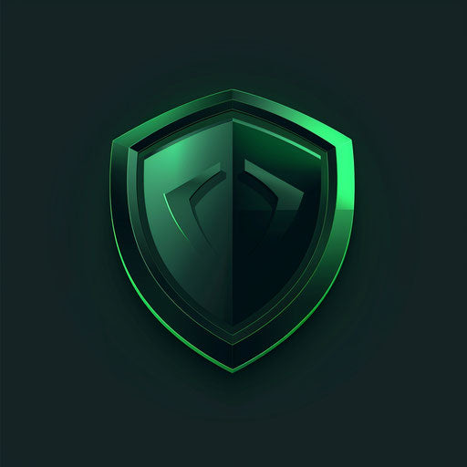 Professional logo with shield icon on dark green background