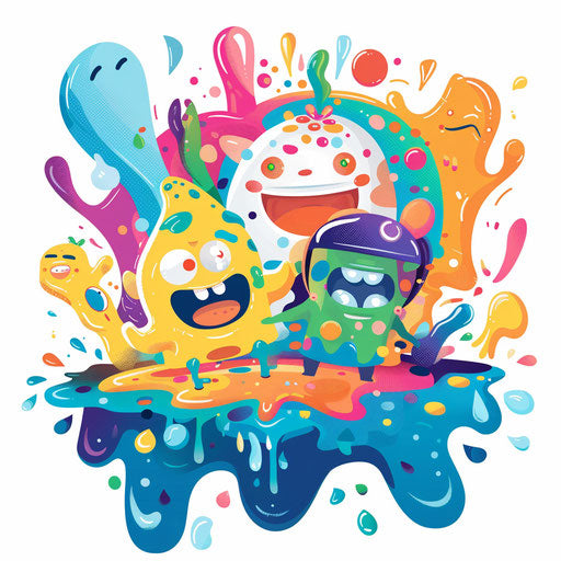 Playful logo with cartoon characters and vibrant colors