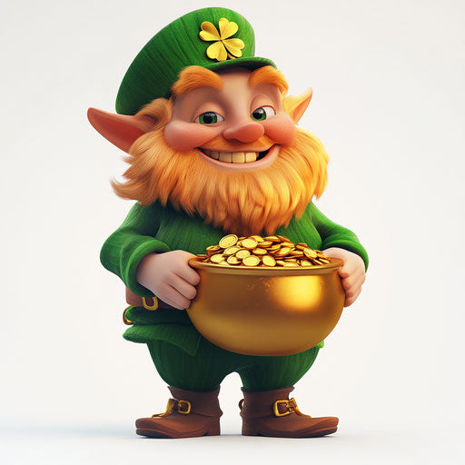 Cartoon leprechaun with pot of gold