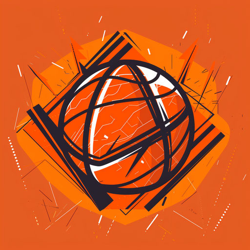 Modern basketball logo with geometric shapes and bright orange background