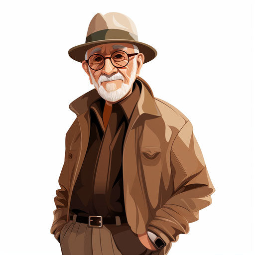 Grandfather clipart in the style of Chiaroscuro Art, on white background