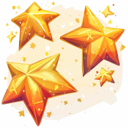 Three shiny golden stars on white background