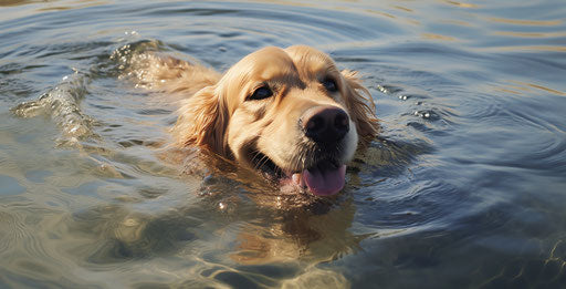 A golden retriever enjoying water