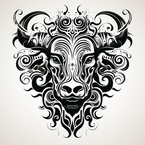 Black and white zodiac bull illustration in Fernando Amorsolo style