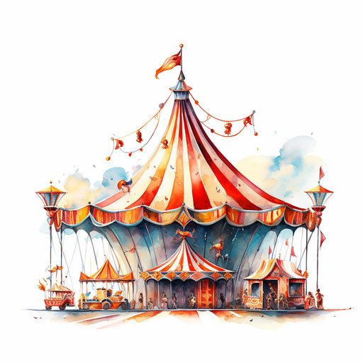 Circus clip art in the style of Oil painting, on a white background