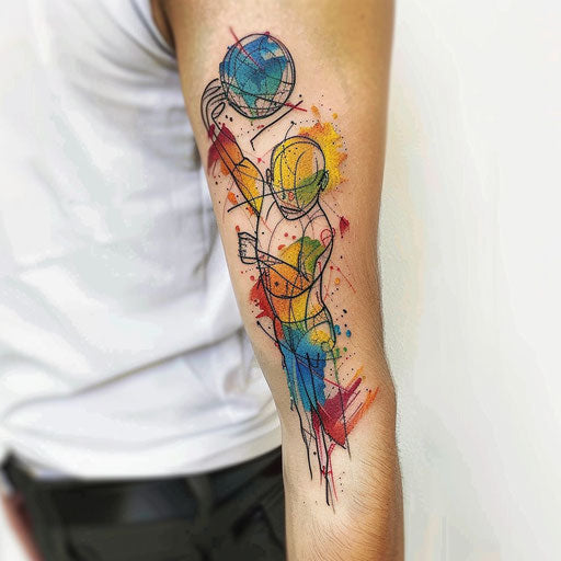 Graffiti-style tattoo of Atlas holding the world, vibrant