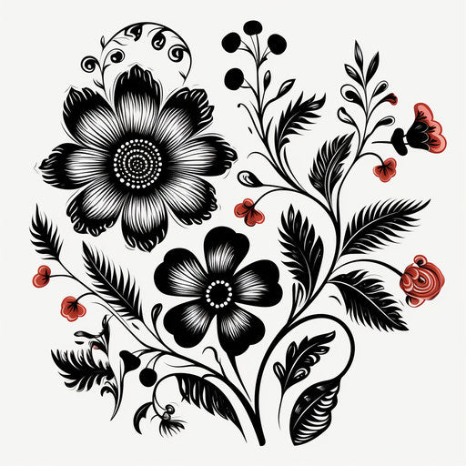 Black flower drawing, simplified line work style, rough-edged 2D animation, illustration, whimsical design