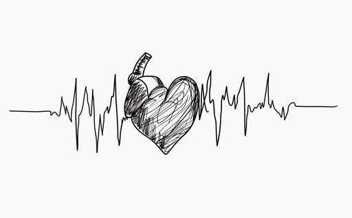 Hand drawn heart beat in simple line art, clipart style