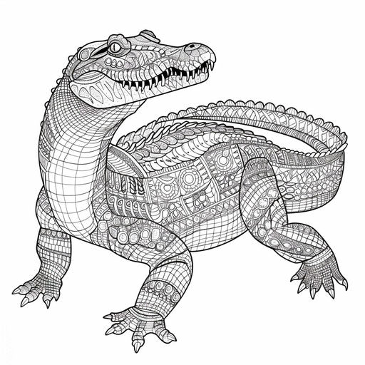 Ornate crocodile with tribal patterns and intricate scales