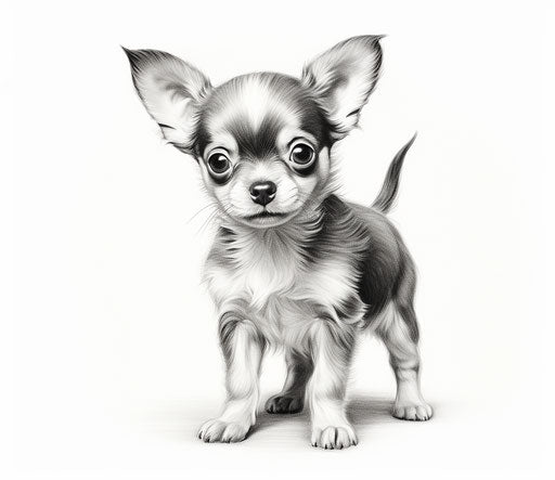 Adorable puppy in black and white on white background