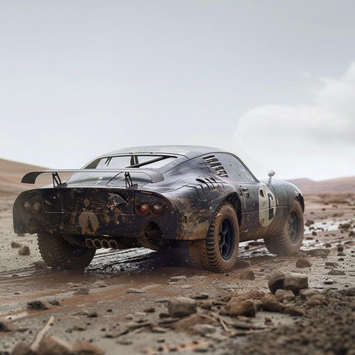 Post-apocalyptic Shelby Daytona with armor plating and off-road tires