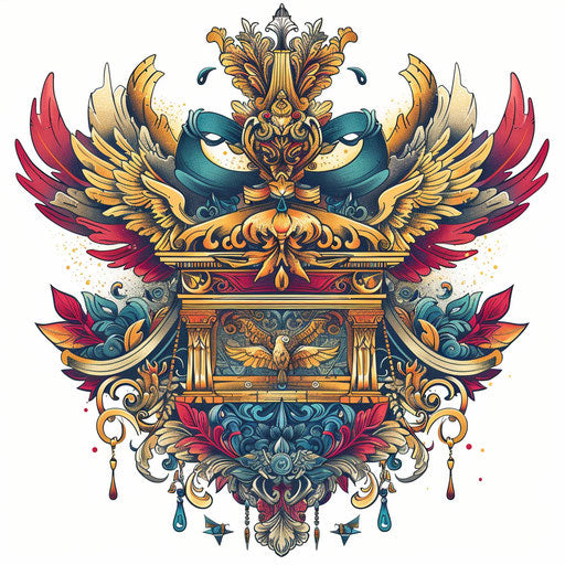 Colorful tattoo design of the Ark of the Covenant