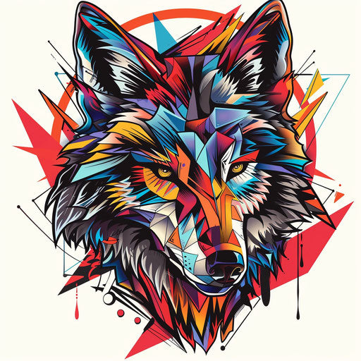 Sketch of geometric wolf tattoo with lively clipart style
