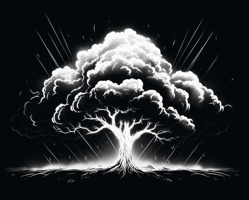 Black and white cloud with white lightning, comic art style