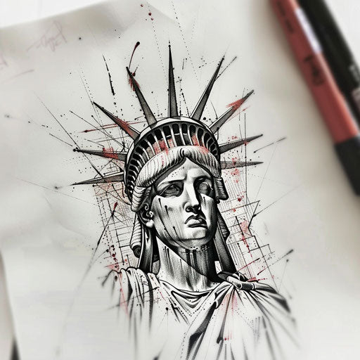 Surreal tattoo sketch of the Statue of Liberty