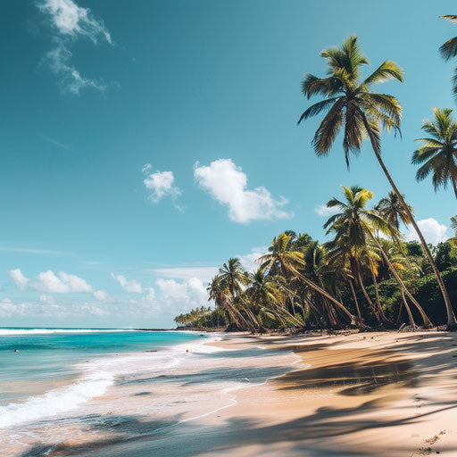 Immaculate beach with swaying palm trees