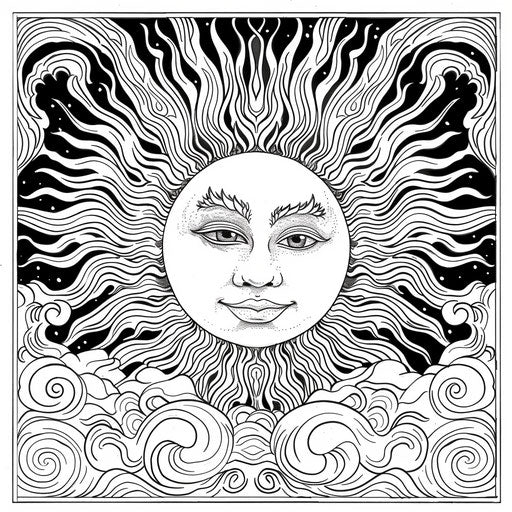 Sun with dynamic rays in a fantasy sky