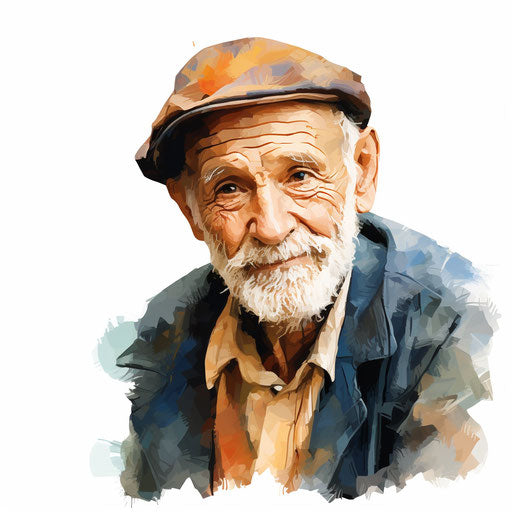 Old man clipart in the style of Impressionistic Art, on a white background